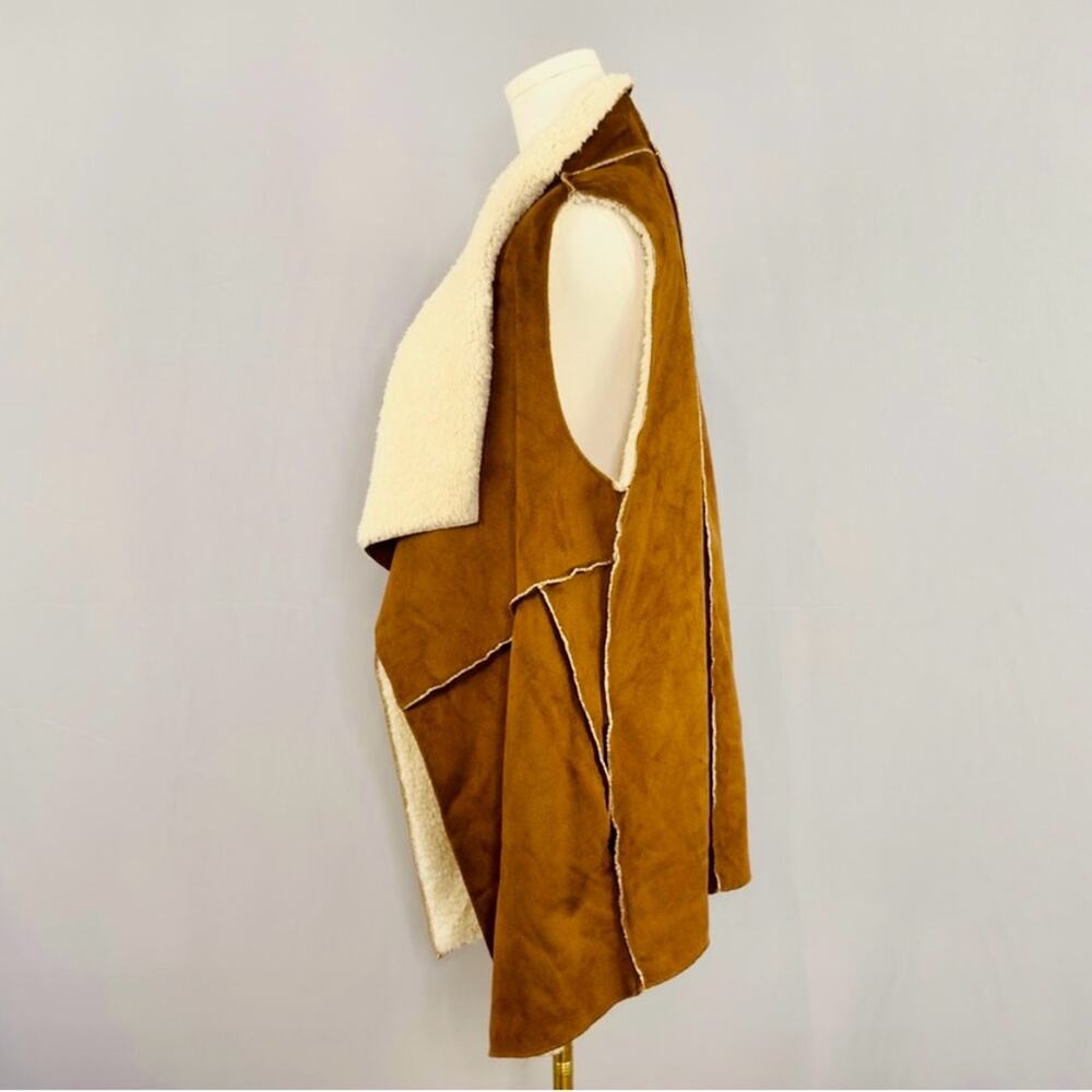 ANTHROPOLOGIE Brown Cream White Teddy Shearling $138 Open Vest Sleeveless Top M - Picture 11 of 16